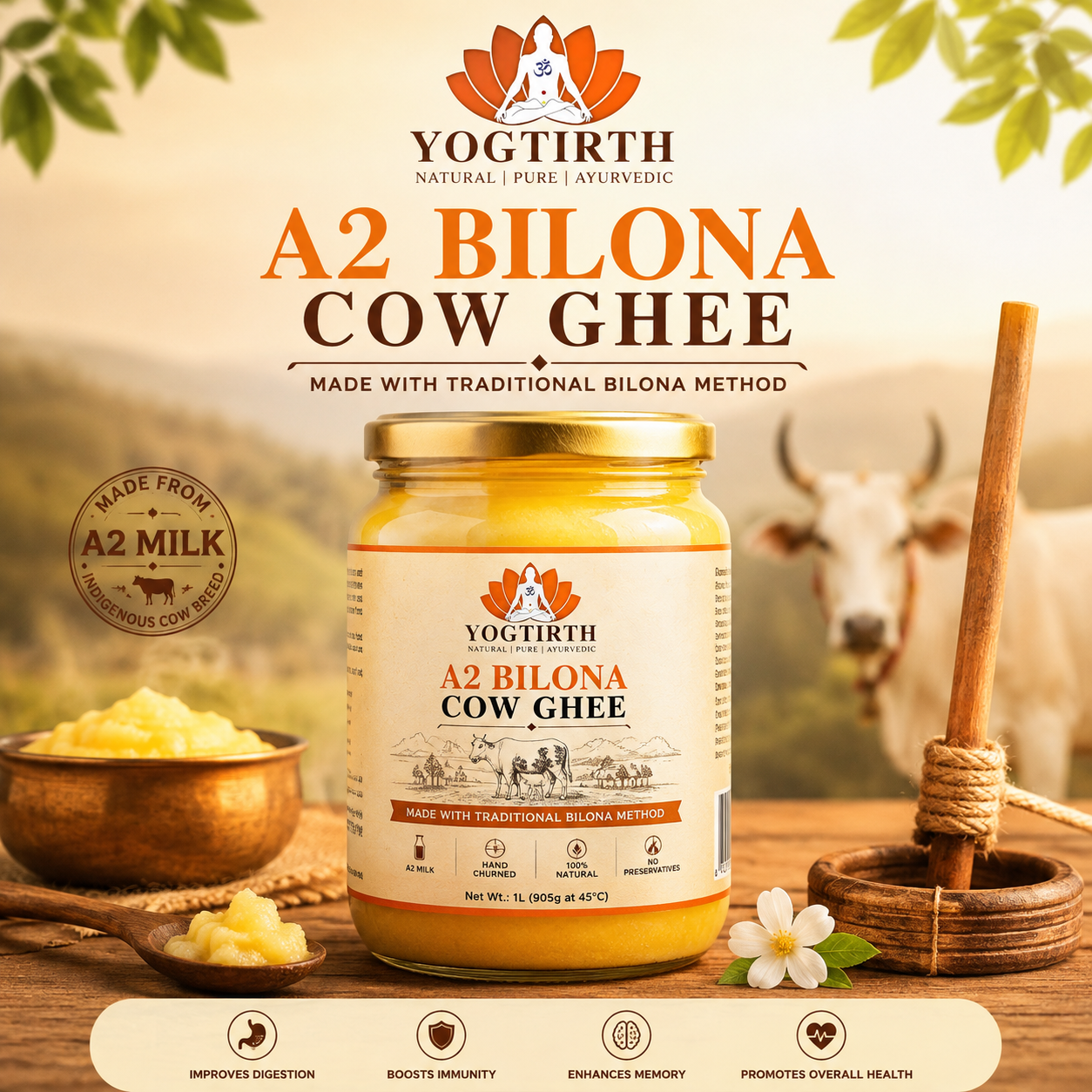 A2 Bilona Cow Ghee (Gir Cow) - Traditionally Hand Churned | Pure Desi Ghee